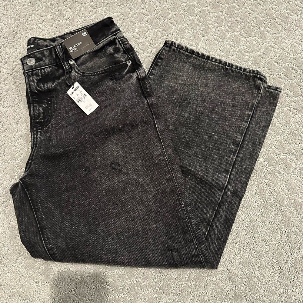NWT Express Black Denim 90’s Ankle Boot Mod Rise Sz 6
